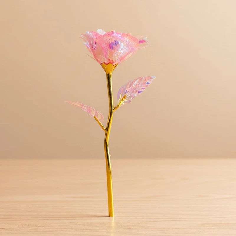 Glowing Artificial Rose Flower Gift in Glass
