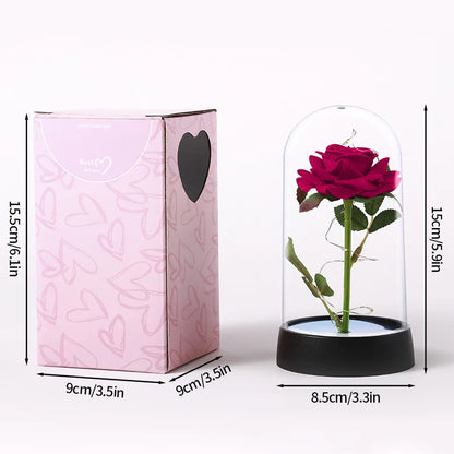 Glowing Artificial Rose Flower Gift in Glass