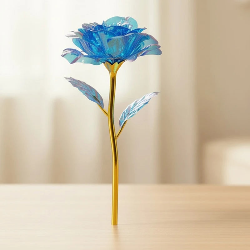 Glowing Artificial Rose Flower Gift in Glass