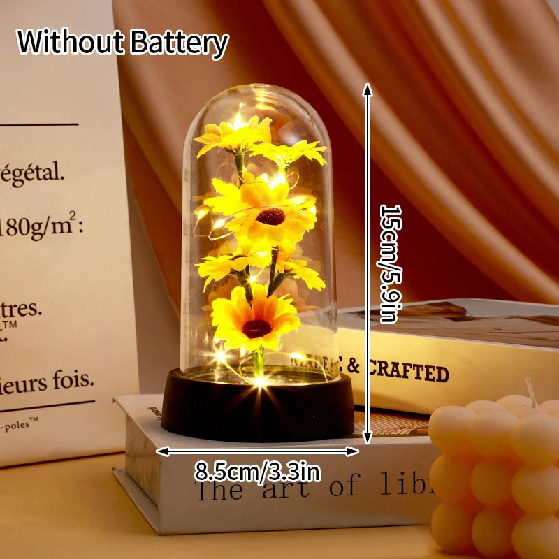 Glowing Artificial Rose Flower Gift in Glass