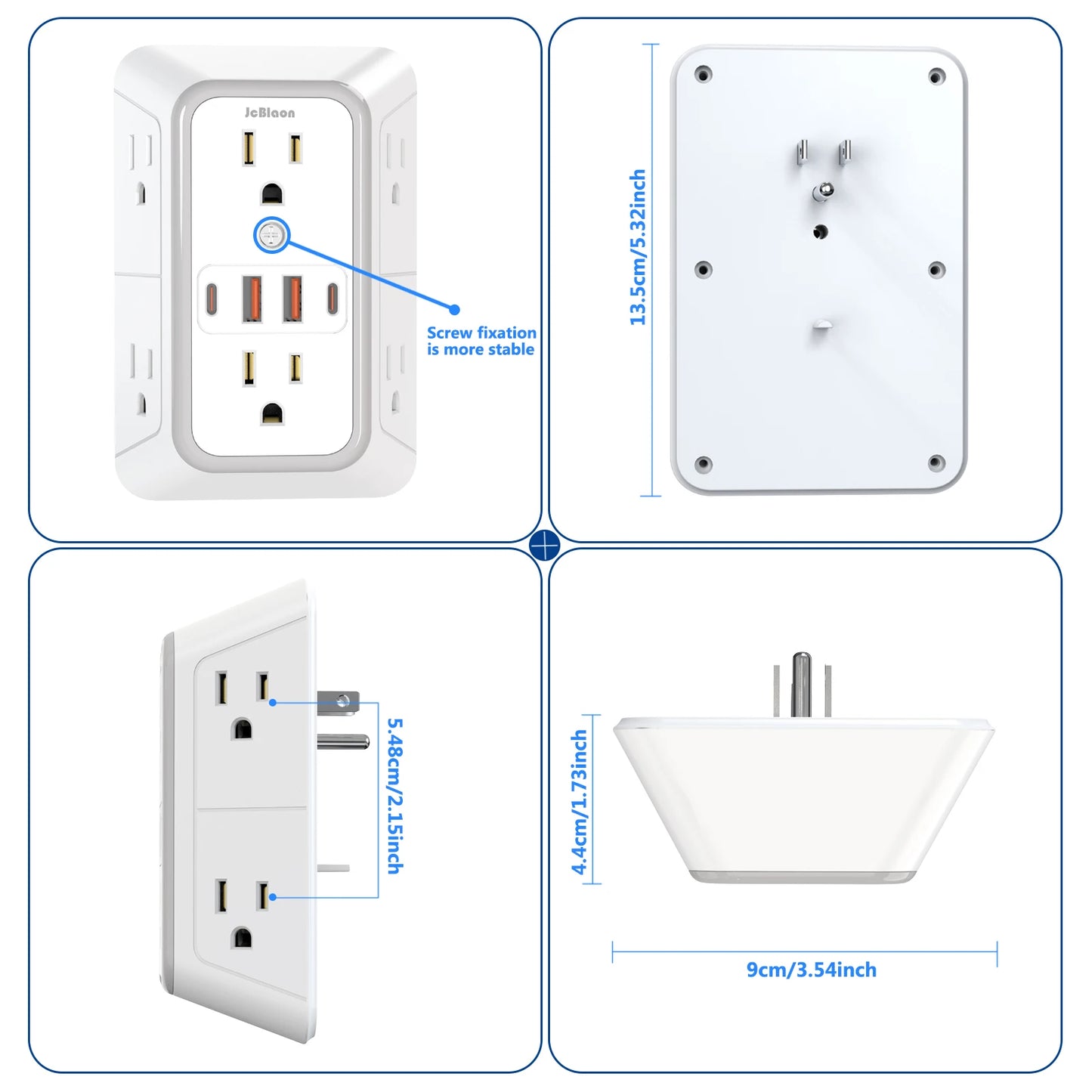 Multi Socket Wall Outlet with 6 AC & 4 USB Ports