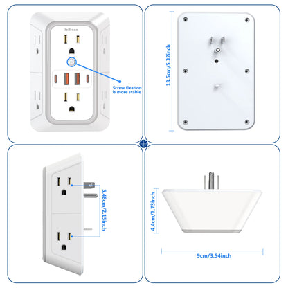 Multi Socket Wall Outlet with 6 AC & 4 USB Ports