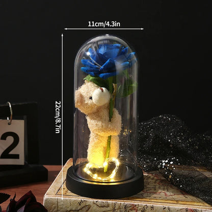 Glowing Artificial Rose Flower Gift in Glass
