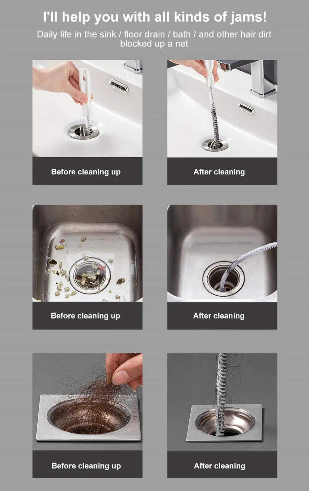 Flexible Drain Clog Remover & Sink Cleaning Brush