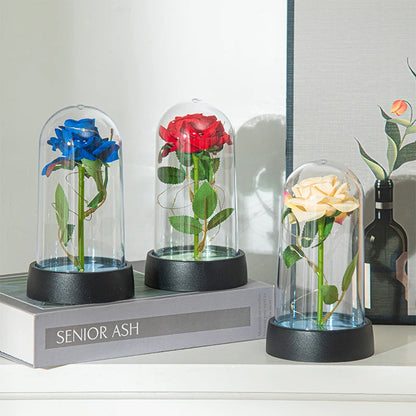 Glowing Artificial Rose Flower Gift in Glass