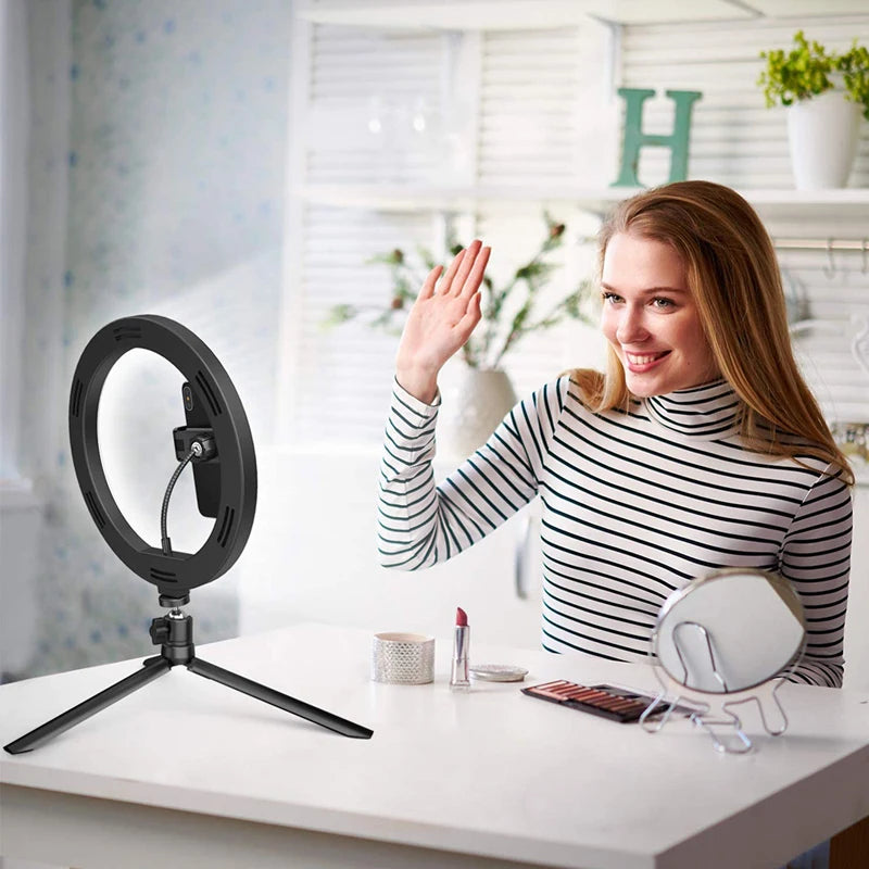 LED Selfie Ring Light with Tripod Stand & USB Remote