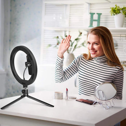 LED Selfie Ring Light with Tripod Stand & USB Remote