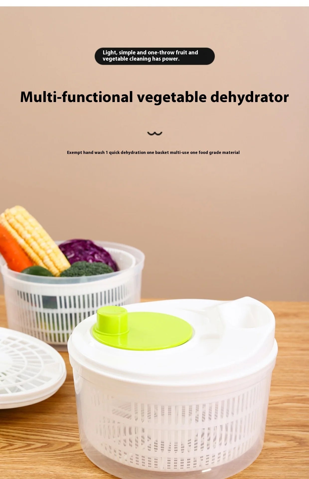 Manual Salad Spinner & Vegetable Dehydrator with Drain Basket