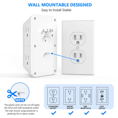 Multi Socket Wall Outlet with 6 AC & 4 USB Ports