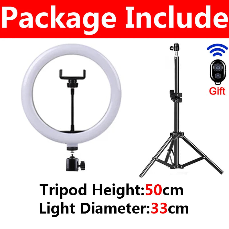 LED Selfie Ring Light with Tripod Stand & USB Remote