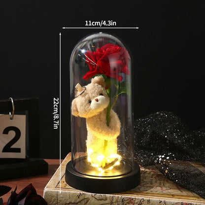 Glowing Artificial Rose Flower Gift in Glass