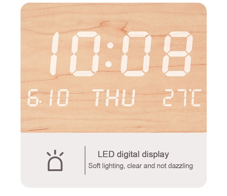 LED Digital Wall Clock with Temperature & Date