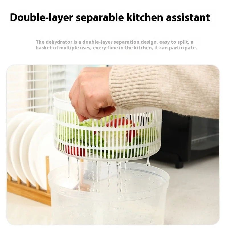 Manual Salad Spinner & Vegetable Dehydrator with Drain Basket