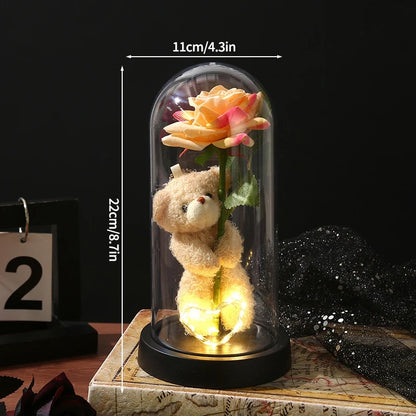 Glowing Artificial Rose Flower Gift in Glass