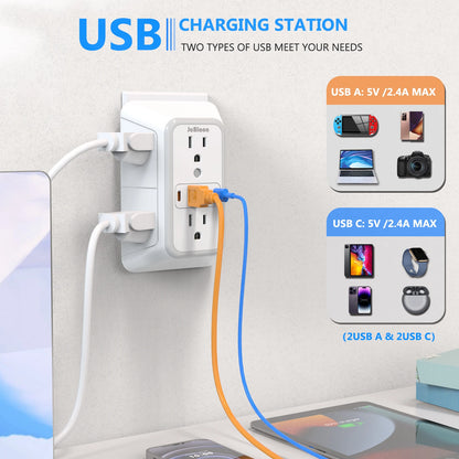 Multi Socket Wall Outlet with 6 AC & 4 USB Ports