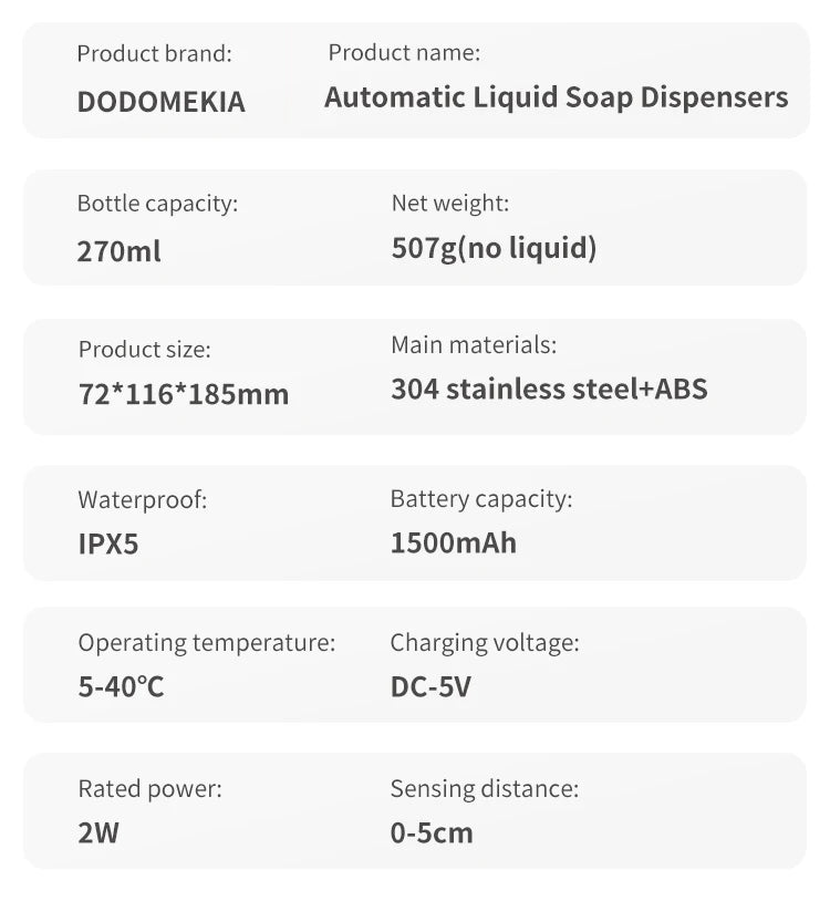 Automatic Touchless Soap Dispenser 270ML Stainless Steel