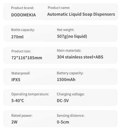Automatic Touchless Soap Dispenser 270ML Stainless Steel