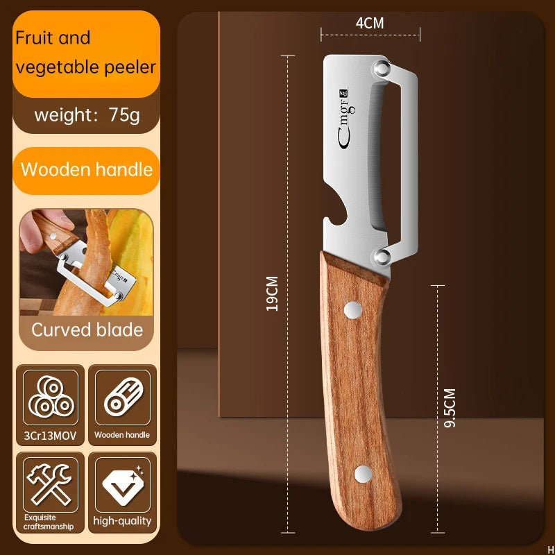 Wooden Handle Stainless Steel Peeler & Slicer