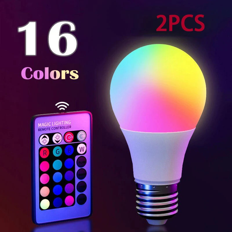 16-Color RGB LED Bulb E27 with Dimmer & 24-Key Remote