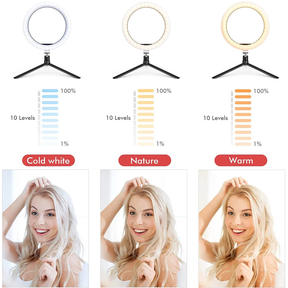 LED Selfie Ring Light with Tripod Stand & USB Remote