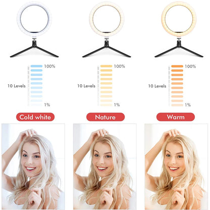LED Selfie Ring Light with Tripod Stand & USB Remote