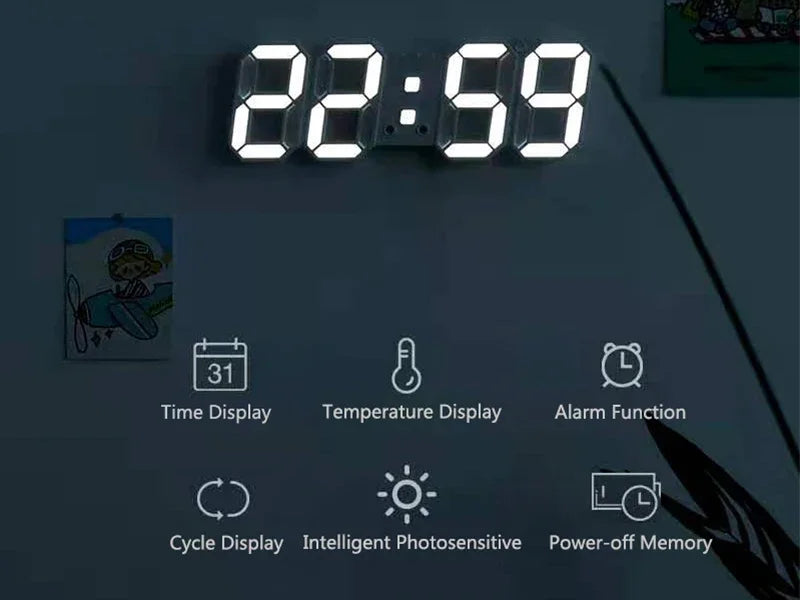 Adjustable 3D LED Digital Clock Night Mode Wall Decor