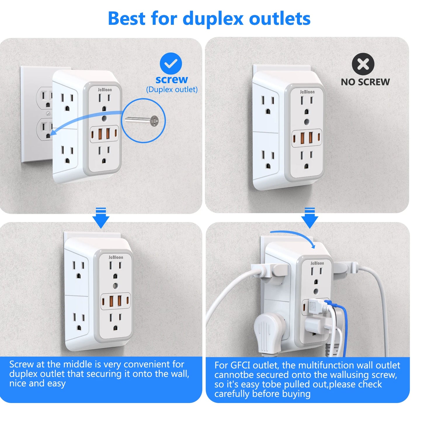 Multi Socket Wall Outlet with 6 AC & 4 USB Ports