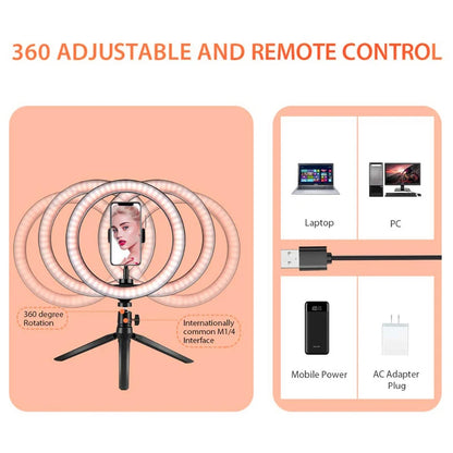LED Selfie Ring Light with Tripod Stand & USB Remote