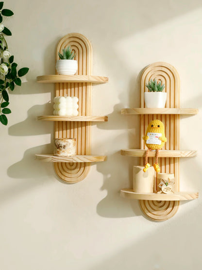 Boho Geometric Wood Wall Shelf