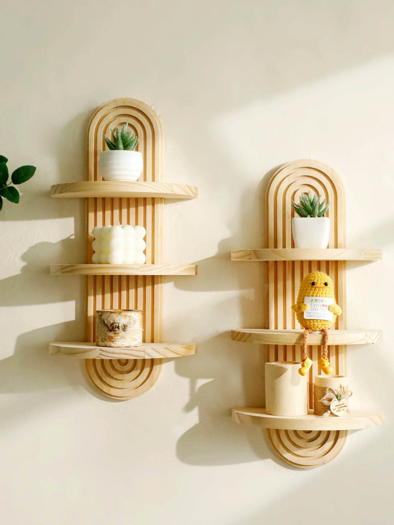 Boho Geometric Wood Wall Shelf