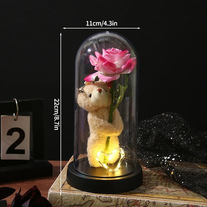 Glowing Artificial Rose Flower Gift in Glass