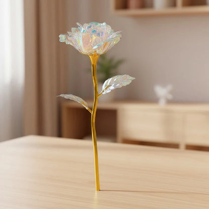 Glowing Artificial Rose Flower Gift in Glass