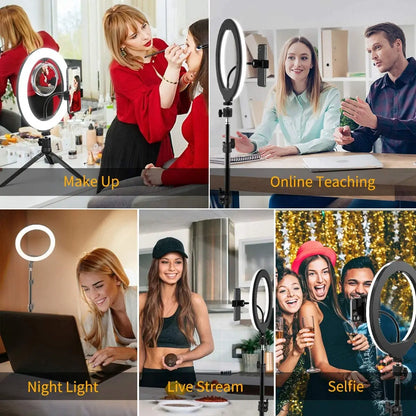 LED Selfie Ring Light with Tripod Stand & USB Remote