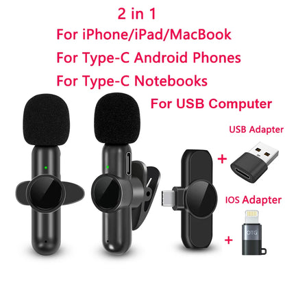K61 Wireless Lavalier Mic for iPhone, Android & Laptop