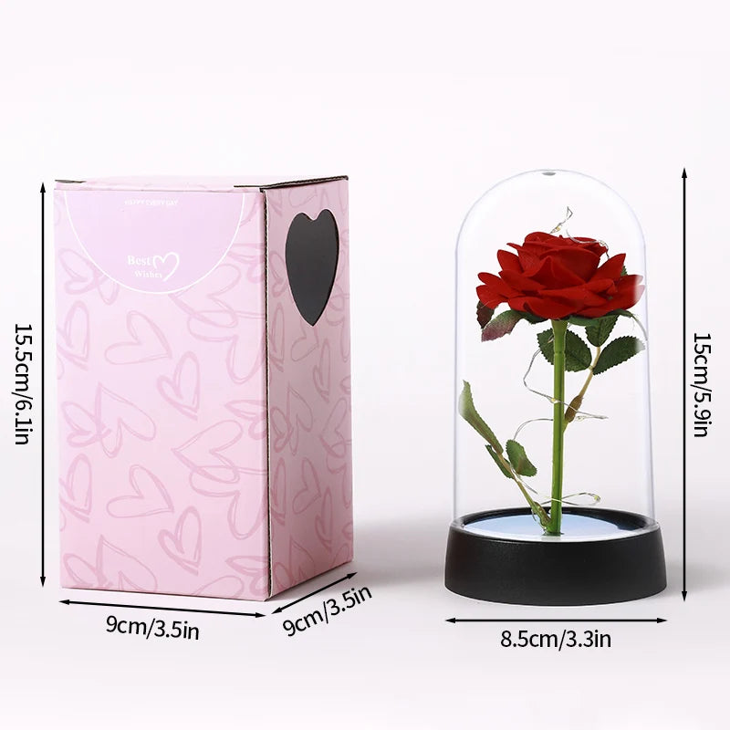 Glowing Artificial Rose Flower Gift in Glass