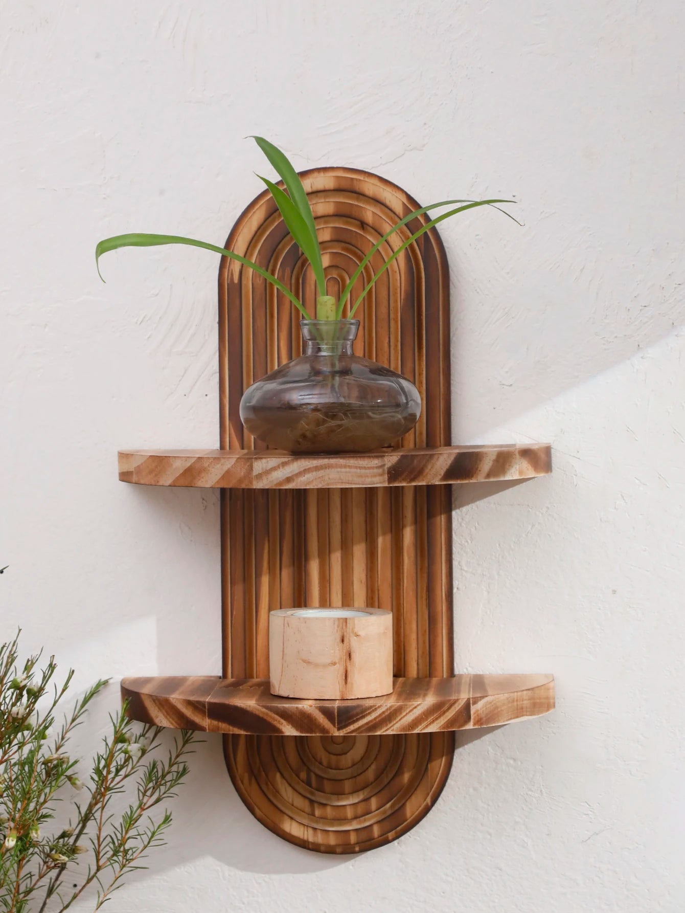 Boho Geometric Wood Wall Shelf