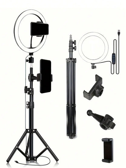 10" LED Ring Light with 110cm Tripod Stand & Clip for Streaming