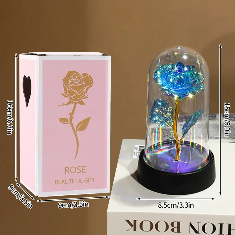 Glowing Artificial Rose Flower Gift in Glass