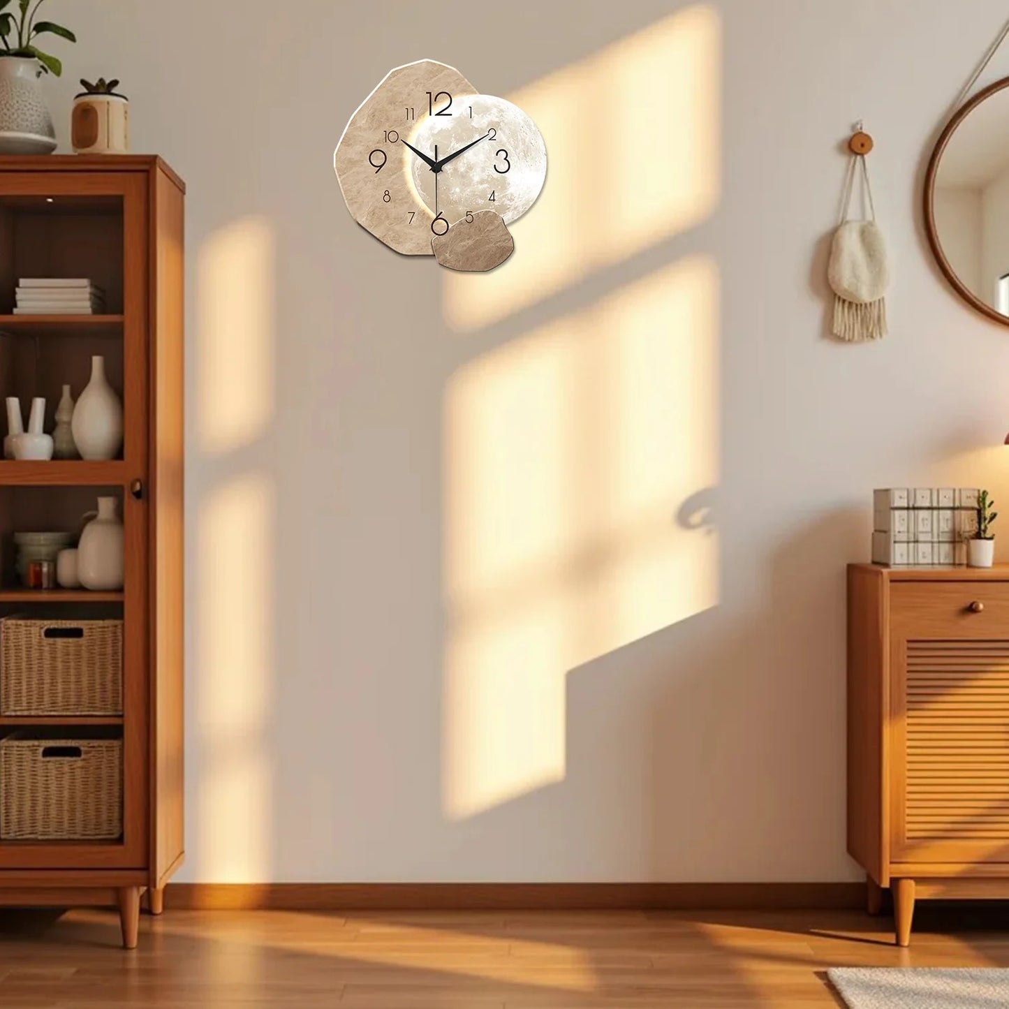 Minimalist Wooden Moon Wall Clock