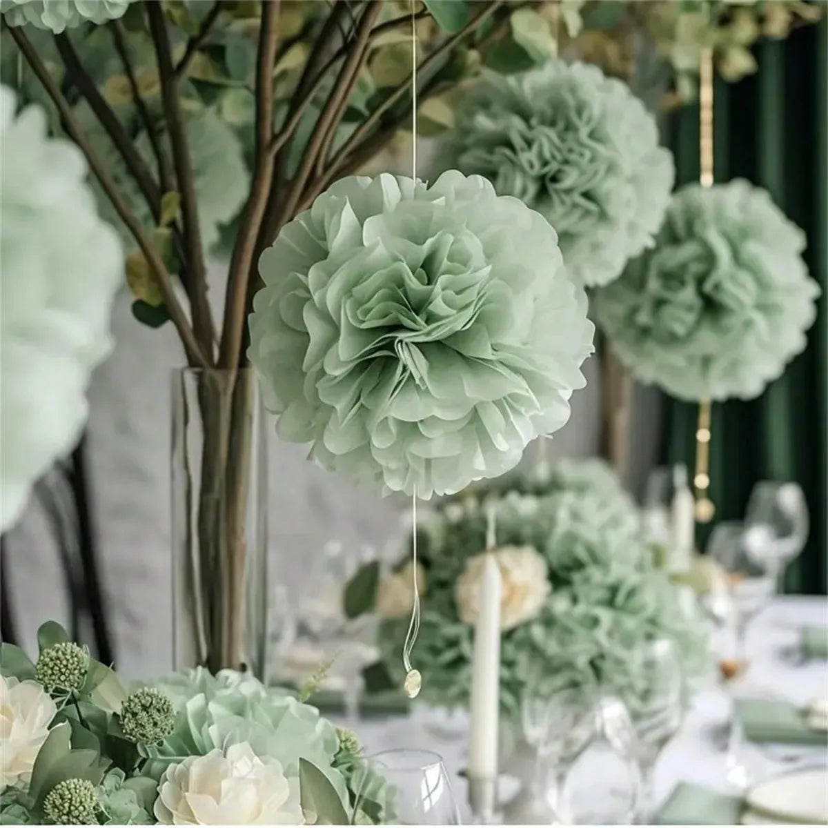 Handmade Paper Flower Pom Pom Decorations