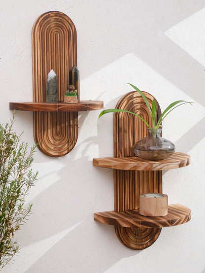Boho Geometric Wood Wall Shelf