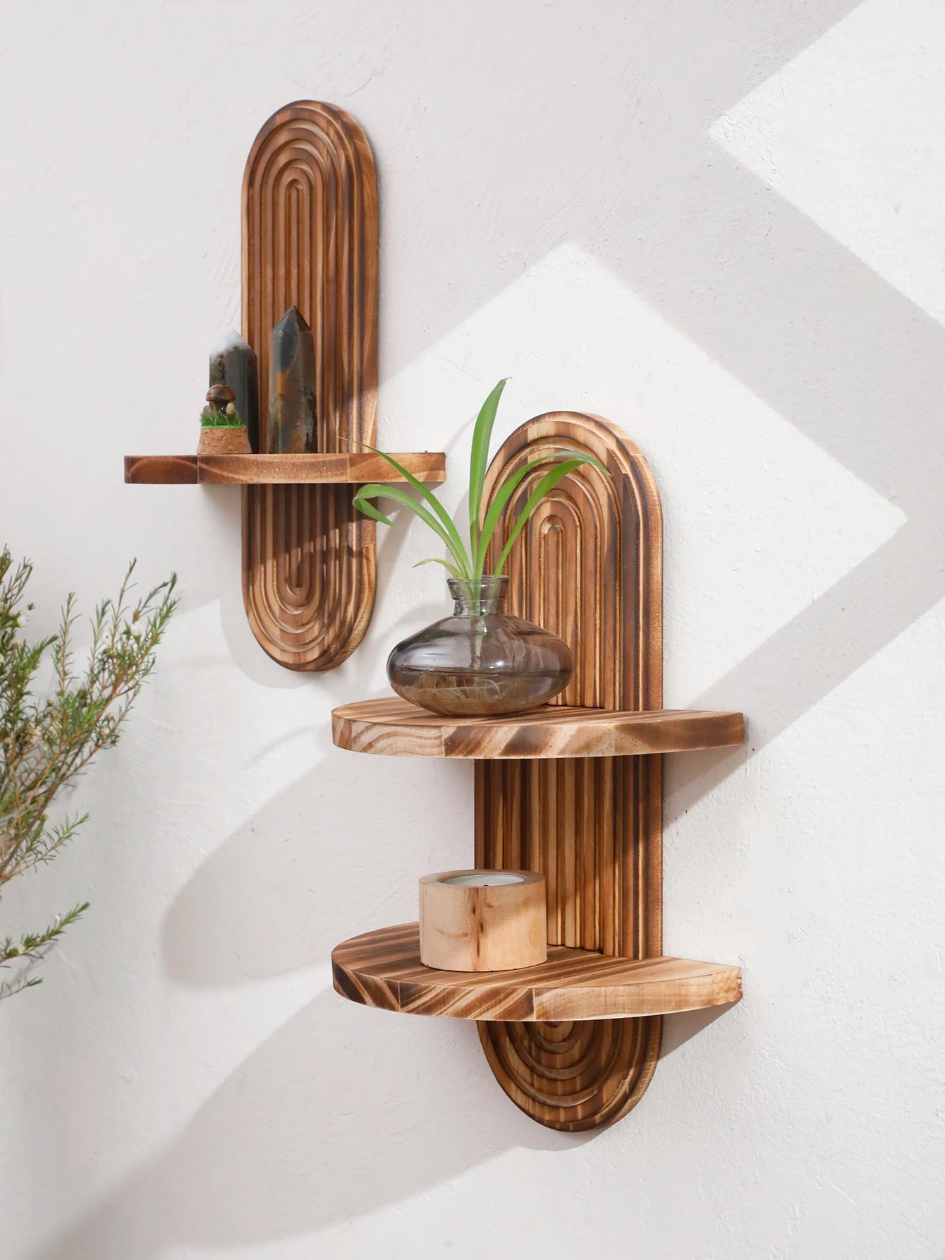 Boho Geometric Wood Wall Shelf
