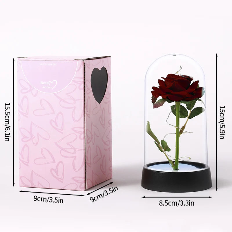 Glowing Artificial Rose Flower Gift in Glass