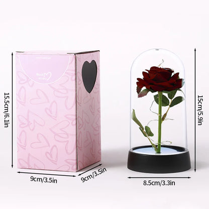 Glowing Artificial Rose Flower Gift in Glass