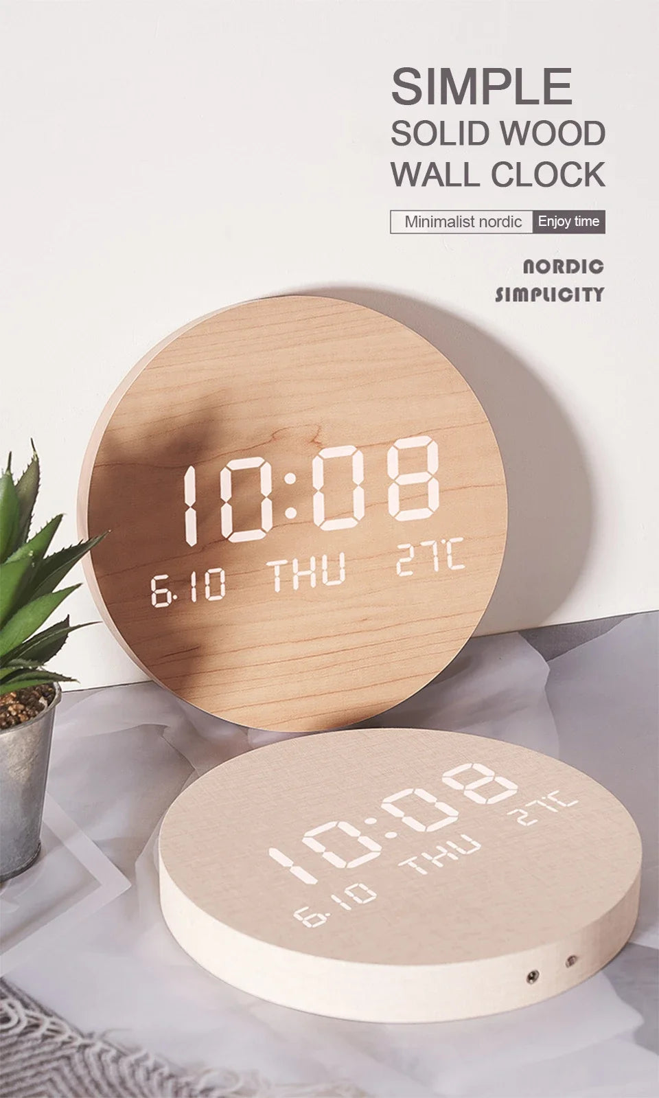 LED Digital Wall Clock with Temperature & Date