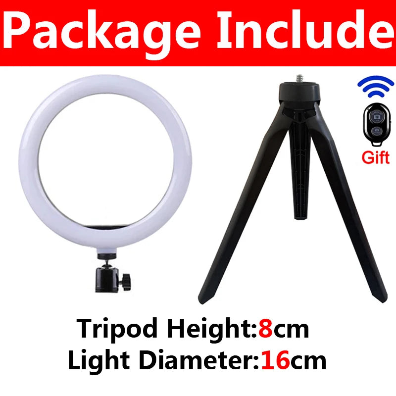 LED Selfie Ring Light with Tripod Stand & USB Remote