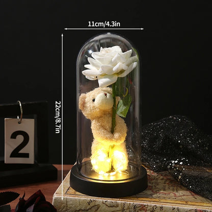 Glowing Artificial Rose Flower Gift in Glass