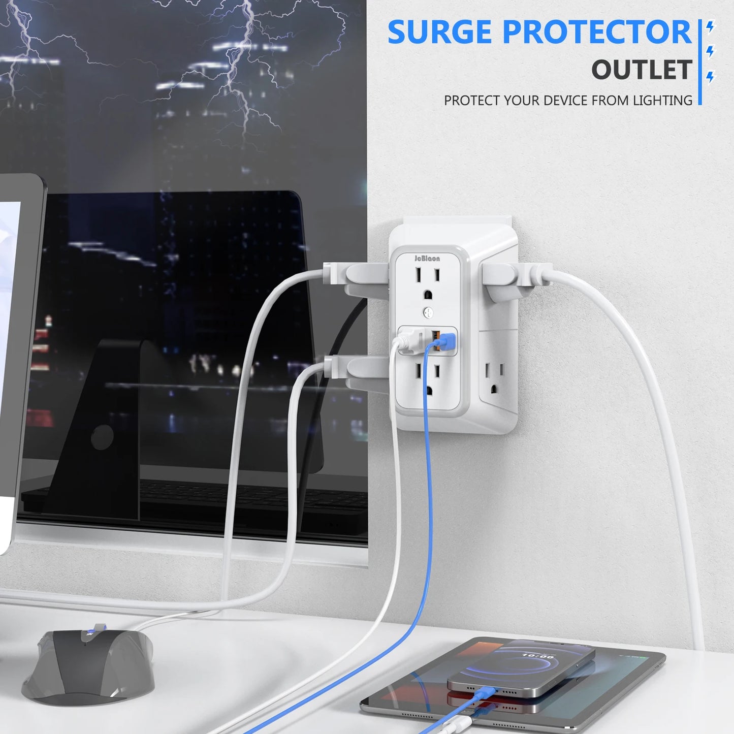 Multi Socket Wall Outlet with 6 AC & 4 USB Ports