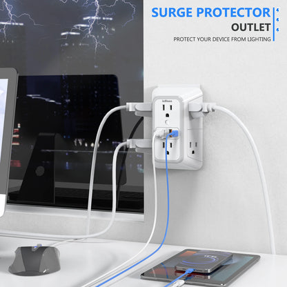 Multi Socket Wall Outlet with 6 AC & 4 USB Ports