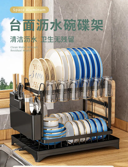 Kitchen Dish Drying Rack & Drainer with Cup Holder